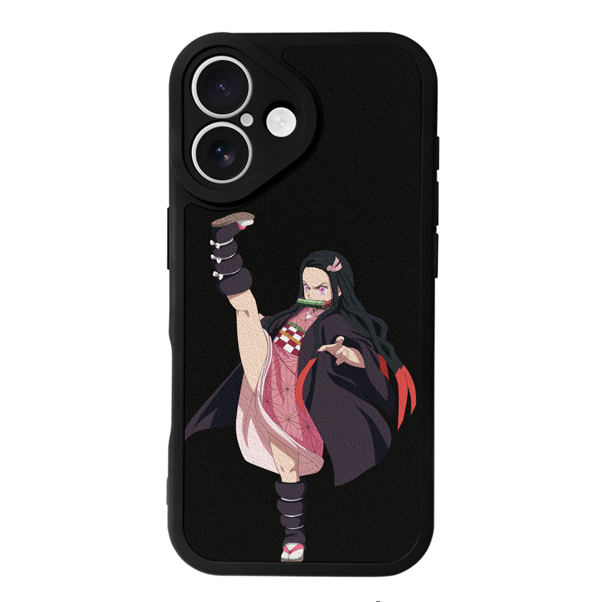 （画像用） 鬼滅の刃（きめつのやいば）竈門 禰󠄀豆子／かまど ねずこ Kamado Nezuko 【iPhone 16シリーズ対応】シリコンスマホケース（レザー調） 材質：シリコン